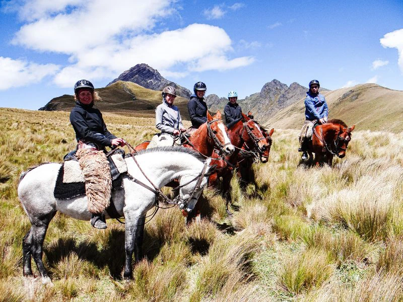 Gruppe von Reitern am Cotopaxi in Ecuador