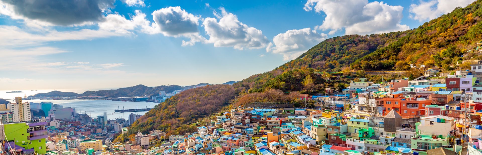 Bunte Häuser in Busan, Südkorea