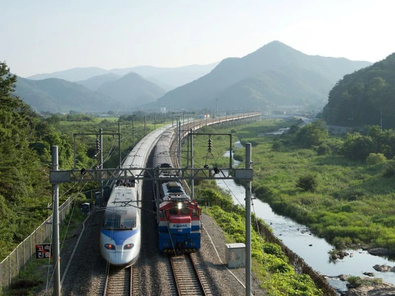 Züge im Bahnhof in Südkorea